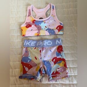 Nike Pro Pink Ice Cream Reversible Sports Bra and Shorts